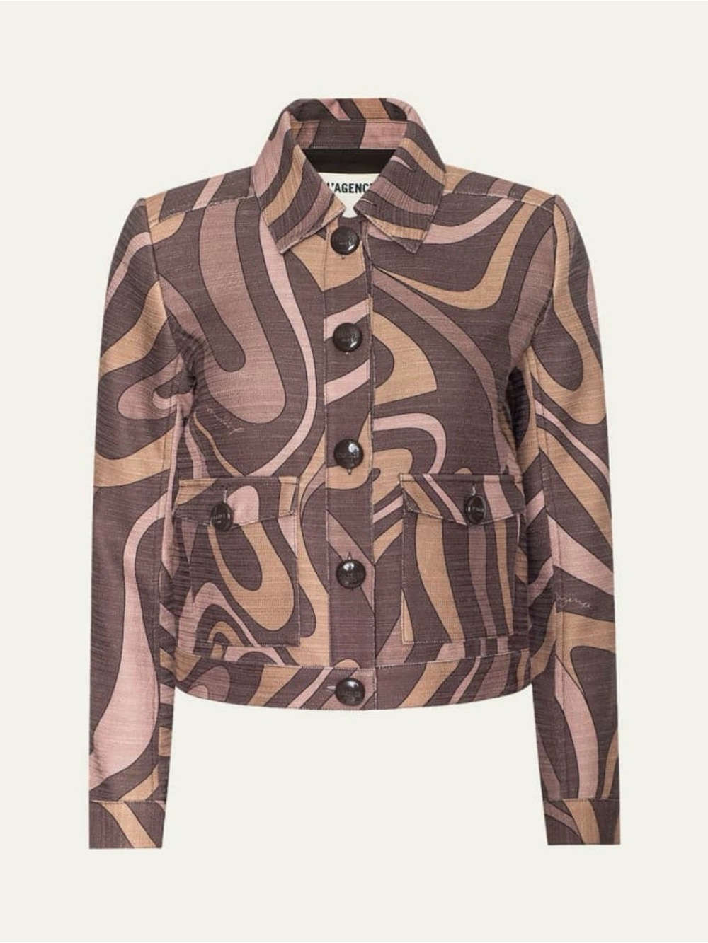 L'AGENCE Brown & Pink Swirl Cropped Jean Jacket